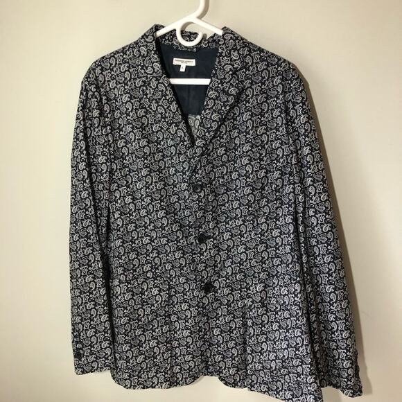 Engineered Garments New York cotton navy baker blazer with white paisley mens L